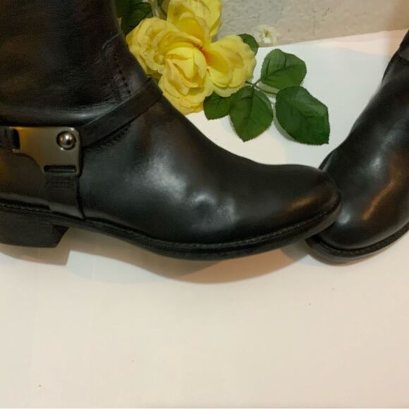 ECCO Hobart Harness Black Leather Mid Calf Moto Boot Size 38 US 7.5 Low Heel - Picture 8 of 12